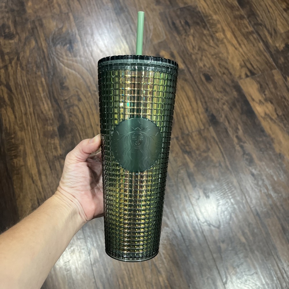 STARBUCKS - Christmas Green Holiday Tumbler Venti 24oz Cold Cup With Straw NEW